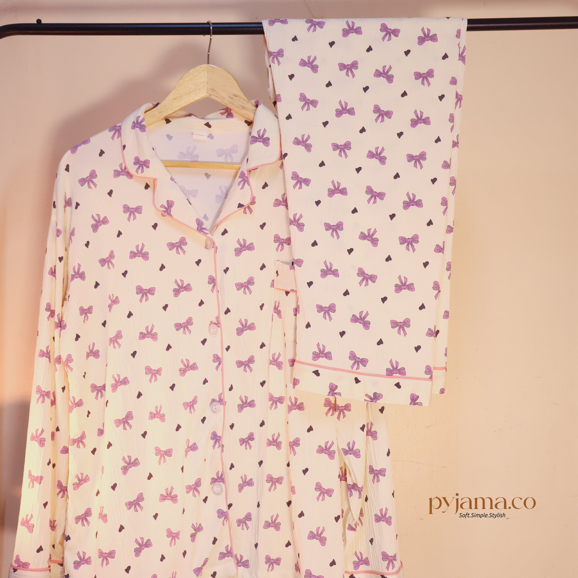 Pink Bow Print PJ Set